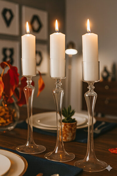 Shabbo Handmade Glass SEREN Ayaklı cam mumluk şamdan 3lü set