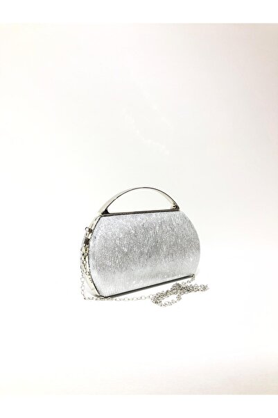 womenacs Silver Color Laser Fabric Stylish Evening Dress Clutch Portfolio Chain Strap Handheld Wedding Engagement Night Shoulder Bag