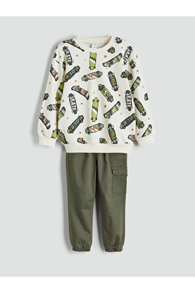 LC Waikiki Hanorac și pantaloni de sport pentru băieți LCW Kids, bej, cu gât ...