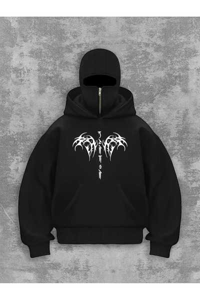 LAND MODA Φούτερ Ninja Unisex με μάσκα χιονιού Ζακέτα με 2 νήματα χοντρό φλις