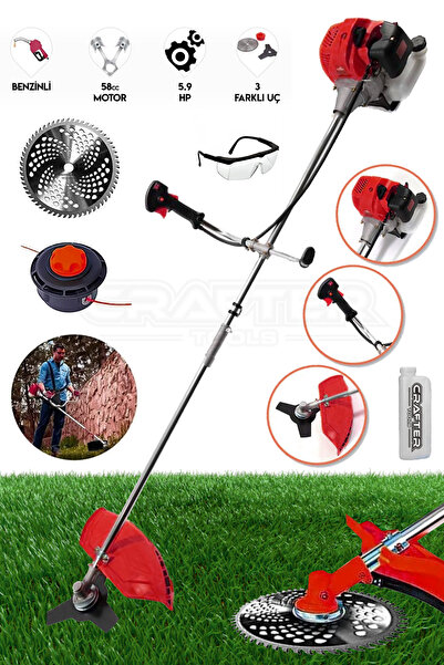 CRAFTERTOOLS Yan Tipi Benzinli Motorlu Ot Çalı Tırpanı Çim Biçme Makinesi Ben...