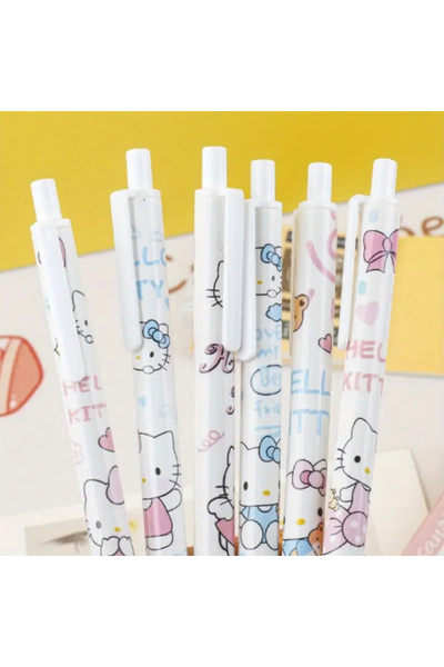 SANRIO Hello Kitty 6 lı Hızlı Kuruyan 0.7 mm Siyah Renk Jel Kalem Seti