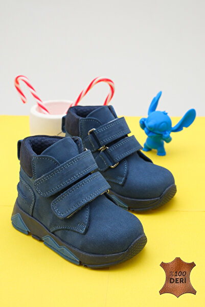 lina step Hakiki Deri Ortopedik Kaymaz Taban Su Geçirmez Cırtlı Erkek Bebek Bot