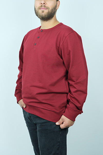 Raf Coll Men's Buttoned Crew Neck Knitted 30/100 Cotton Polyester Plus Size Sweatshirt