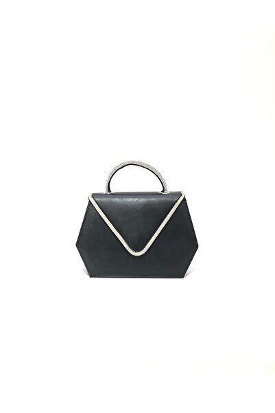 womenacs Black Color Faux Leather Envelope Clutch Evening Dress Bag with Rhinestone Cover Chain Strap Handheld Wedding Engagement Evening Bag