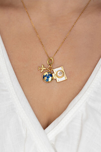 GİS JEWELRY Manifest Uçak Charmlı Çelik Kolye