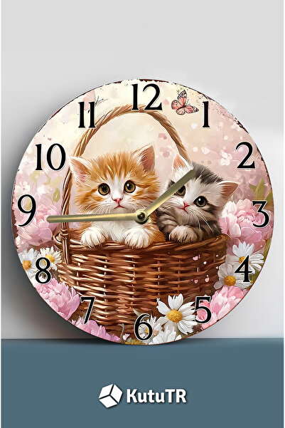 kutuTR Mdf Decorative Cat Pattern Wall Clock – 33X33 cm Sdw435