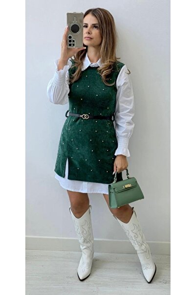 styleFlex Rochie din catifea reiată și cămașă albă