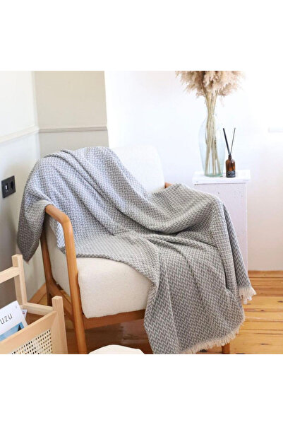 Linnda Home Koyu Gri Desenli Dokuma Çok Amaçlı Örtü