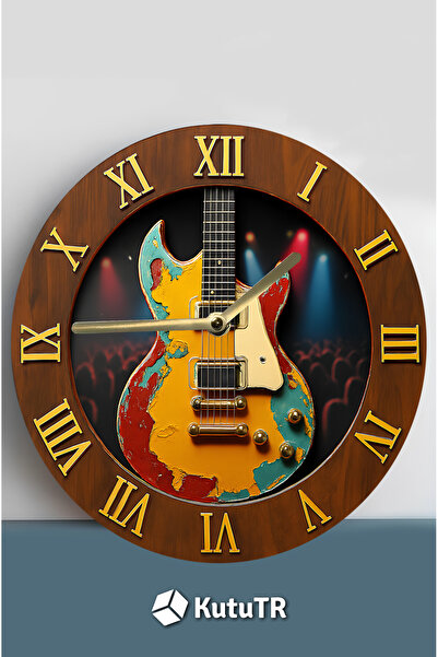 kutuTR Decorative Mdf Wall Clock – Retro Guitar Design – 33X33 cm Sdw424