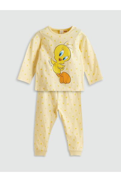 LC Waikiki Lcw Baby Crew Neck Tweety Printed Baby Girl Pajama Set