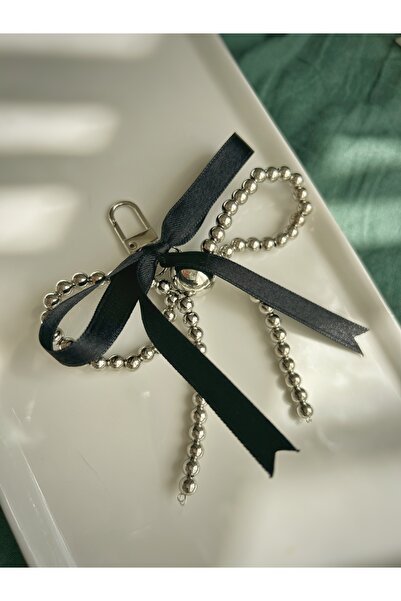 Handmade Siyah İnci Fiyonklu Çanta Charmı Çanta Süsü Çanta Aksesuarı