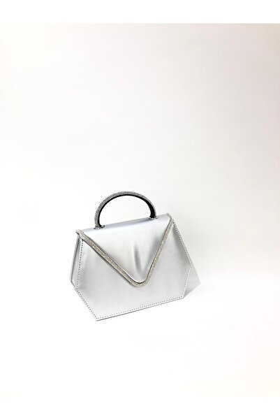 womenacs Silver Color Faux Leather Envelope Clutch Evening Bag with Rhinestone Cover Chain Strap Handheld Wedding Engagement Evening Bag