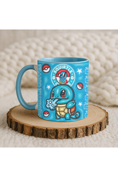Solid Baskı Stüdyosu Squırtle Pokemon Kupa Bardak - Sapı ve İçi Mavi Modern Tasarım- Hediye İçin Uygun