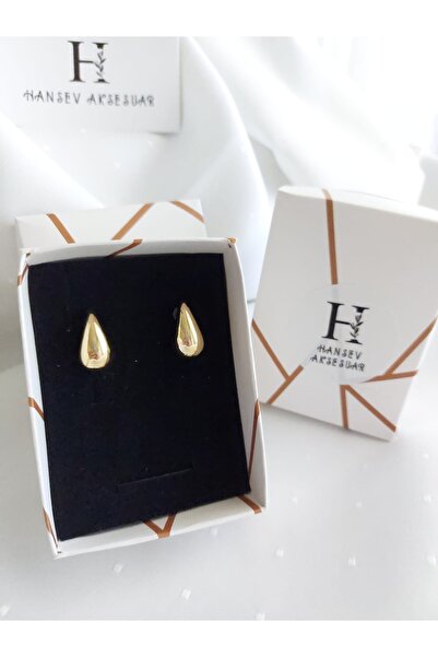 hansev Kadın Gözyaşı Damlası Bottega Model Gold Çelik Küpe – Küçük Boy