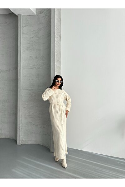 Rabi Shine Women's Knitted Dress with Fine Mesh Detail and Full Lining