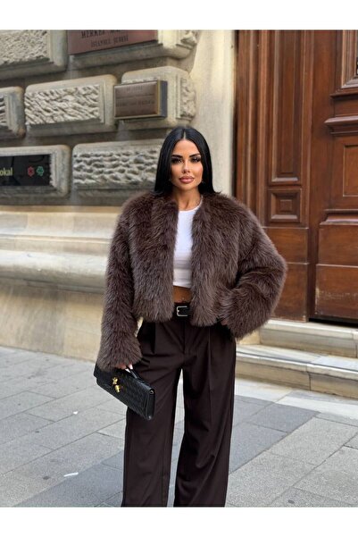 LİNDALİNA TEKSTİL Jachetă crop pentru femei, cu căptușeală artificială, cu textura moale