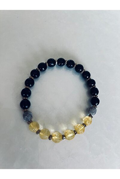 BS JEWELRY Faceted Citrine and Black Onyx Natural Stone Bracelet