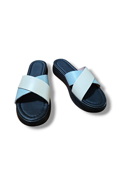 BARONES SHOES Genuine Leather Cross-Strapped High Sole Slippers