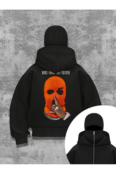 LAND MODA Φούτερ Ninja Unisex με μάσκα χιονιού Ζακέτα με 2 νήματα χοντρό φλις