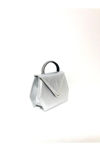 womenacs Silver Color Faux Leather Envelope Clutch Evening Bag with Rhinestone Cover Chain Strap Handheld Wedding Engagement Evening Bag