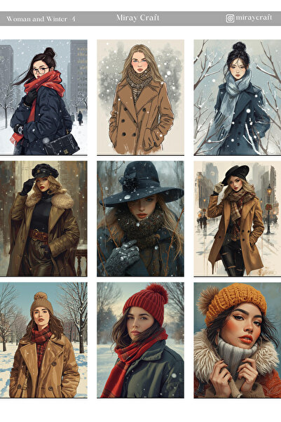 MirayDesign 1 foaie de autocolante cu tematică pentru femei și iarnă, 12*17 c...