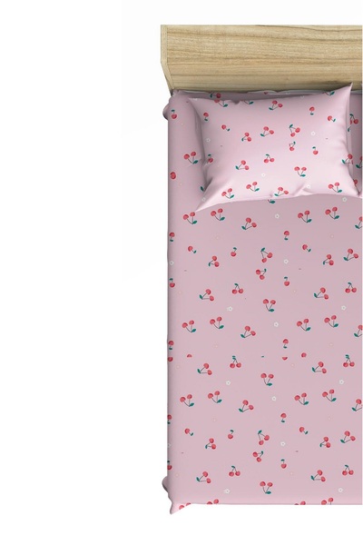 Maki Home Makiteks 100% Cotton Cherry Patterned 90X190+50X70 Single Size Fitted Sheet Set