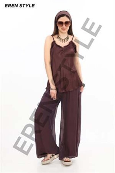 EREN STYLE Italian Satin Blouse Silk Pants Set