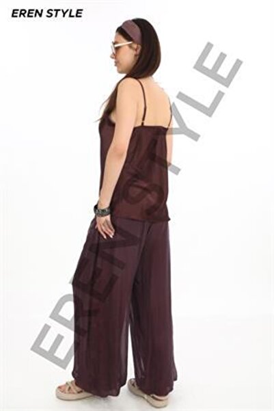 EREN STYLE Italian Satin Blouse Silk Pants Set
