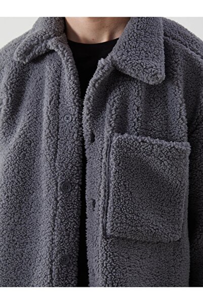 Quagga Ekru Rahat Kalıp Uzun Kollu Pelüş Erkek Gömlek Ceket