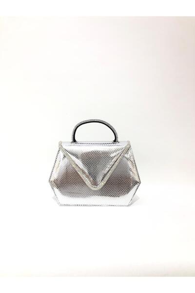 womenacs Silver Color Snake Pattern Material Envelope Stone Covered Evening Dress Clutch Chain Strap Hand Wedding Engagement Bag
