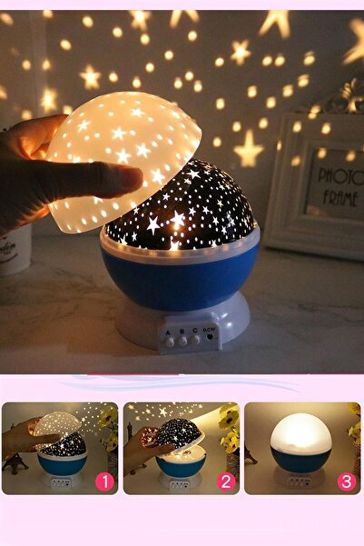 Ufak Tefek Şeyler Dönen Küre Renkli Yıldızlı Gökyüzü Projeksiyon Gece Lambası