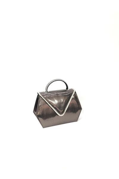 womenacs Platinum Color Snake Pattern Material Envelope Stone Covered Evening Dress Clutch Chain Strap Handheld Wedding Engagement Bag