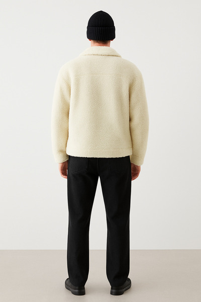 Quagga Ekru Rahat Kalıp Uzun Kollu Pelüş Erkek Gömlek Ceket