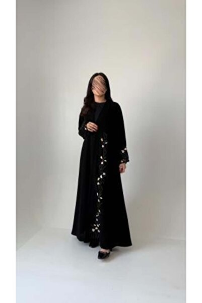 Noor Black abaya embroidered with a modern design