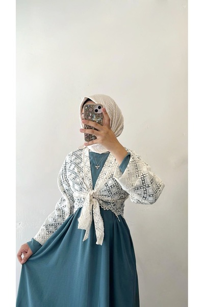 DİLEKBUTİK Water Green Loose-Fitting Dress Bolero Set