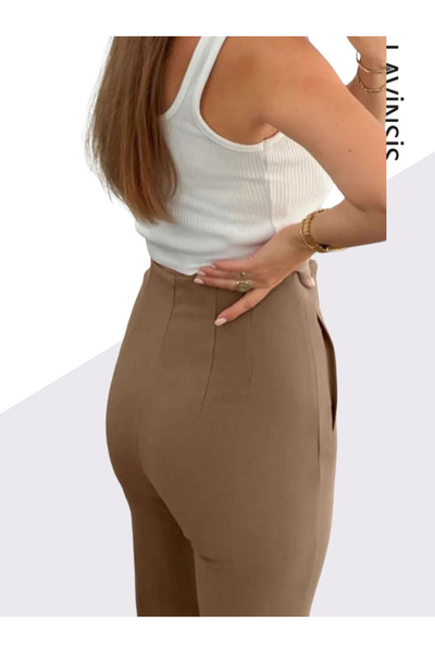 lavinsis Kadın Zr Model Pensli Yüksek Bel Dar Paça Kadın Kumaş Pantolon