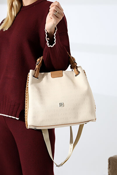 Just Polo Large Size Hand Knitted Detailed Red Wide Strap Women's Shoulder an...