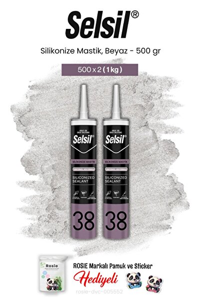 Selsil Silikonize Mastik, 500 gr, Beyaz 2 adet ve rosie pamuk