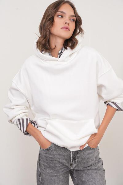 Mixray 2022 Hanorac unisex cu glugă din fleece cu 3 fire, alb