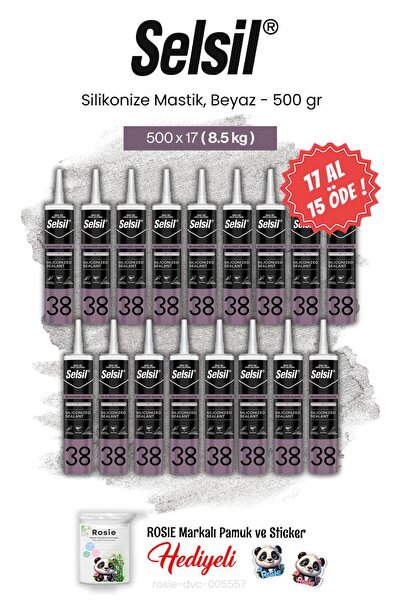 Selsil Silikonize Mastik, 500 gr, Beyaz 17 AL 15 ÖDE ve rosie pamuk