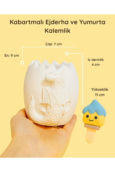 colorbuddie Boyanabilir Kabartmalı Ejderha ve Yumurta Kalemlik – Güçlendirilmiş Seramik Saksı / Dekoratif Obje