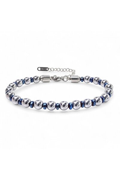 FM Silver and Blue Color Hematite Adjustable Steel Chain Bracelet 31832B10D8