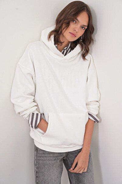 Mixray 2022 Hanorac unisex cu glugă din fleece cu 3 fire, alb