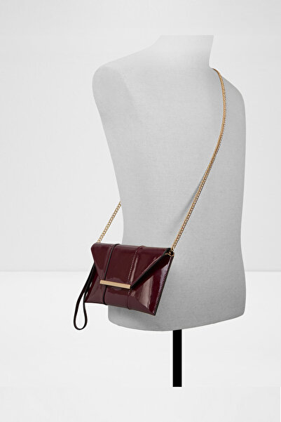 Aldo Feille - Women's Small Size Burgundy Clutch Handbag with Multiple Interior Pockets, Detachable Chain Strap and Wristlet