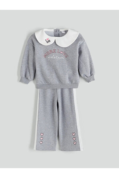 LC Waikiki Lcw Kids Gray Baby Collar Girls' Sweatshirt and Sweatpants