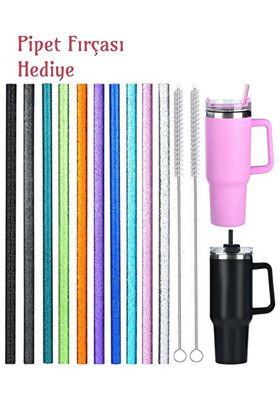 Stanley 4 Adet 30cm ile Uyumlu Tritan Parıltılı Pipet