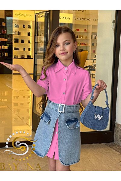 Bayona Παιδικά – Σετ πουκάμισο + τζιν φόρεμα + τσάντα