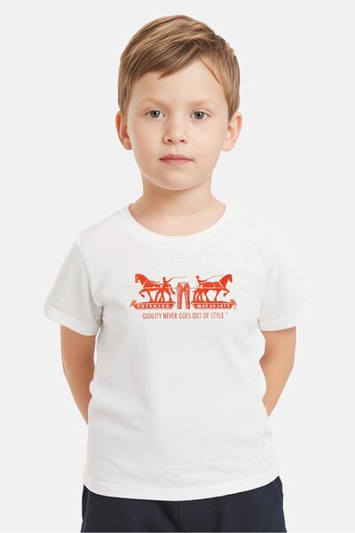 Levi's بلوزة مطبوعة برسومات بأكمام قصيرة ورقبة دائرية للأولاد الصغار، باللون ...