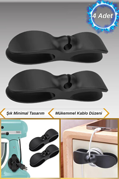 Hane Dostu 4 Adet Şık Minimal Tasarım Kendinden Yapışkanlı Silikon Kablo Tutu...